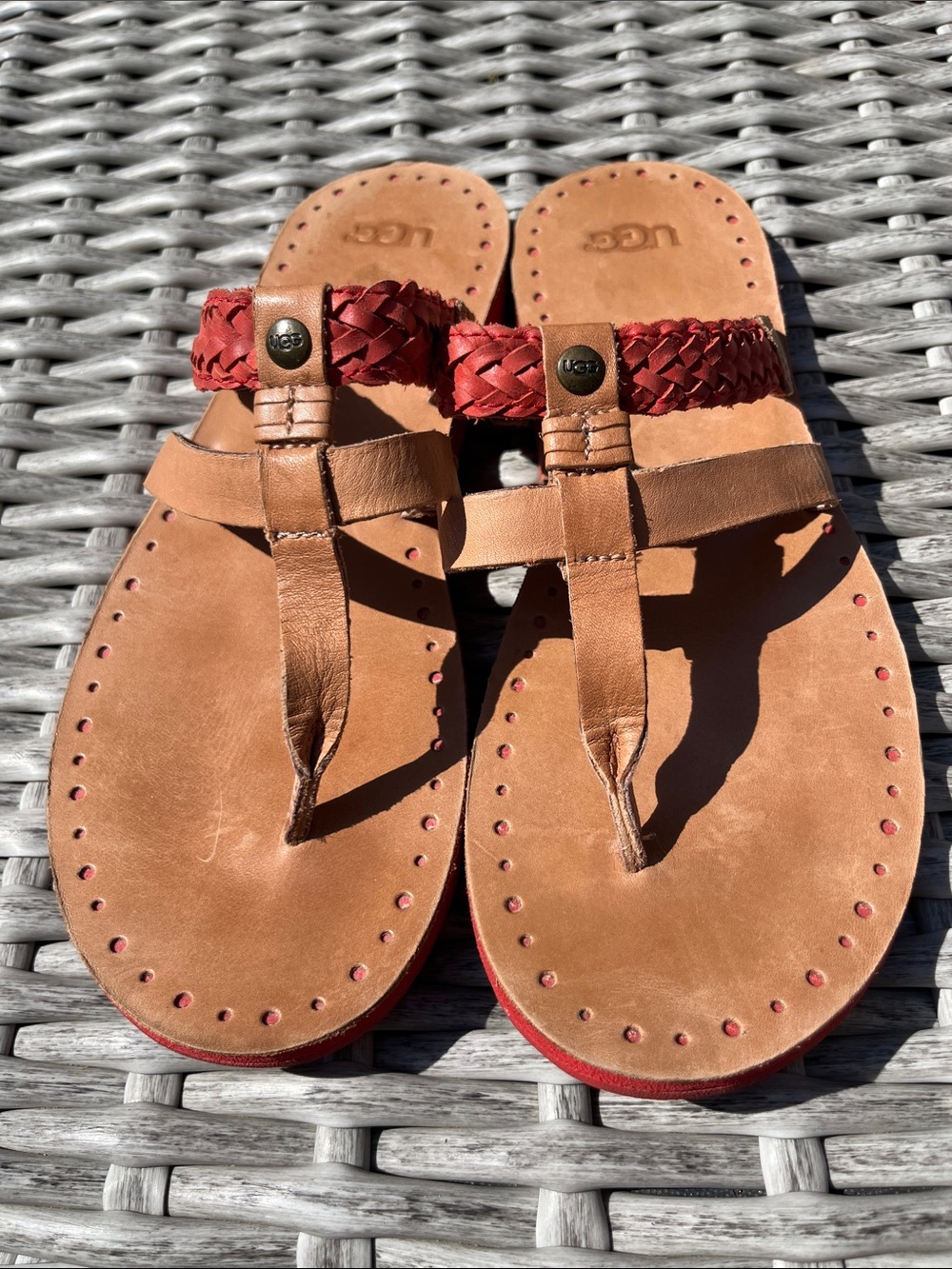 UGG Chestnut Leather Thong Sandals Flip Flops